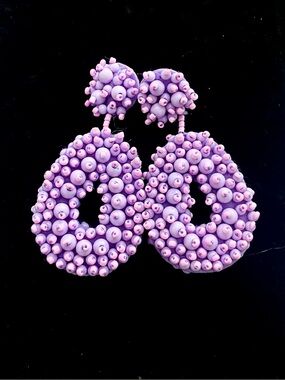 Handmade Purple Beaded Hoop Drop Earrings